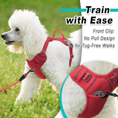 BARKBAY Dog Harness No Pull Mesh for Small Dogs - Adjustable, Reflective, Comfortable, No Choke, Heavy-Duty - Perfect for Outdoor Training, Walking, and Hiking - Strong & Durable - XS & Red Mesh