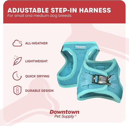 Downtown Pet Supply Step-in Dog Harness – No Pull, Adjustable Padded Mesh with Reflective Trim, Secure Buckle Strap – Comfortable & Breathable Small Dog Harness, Large, Light Blue