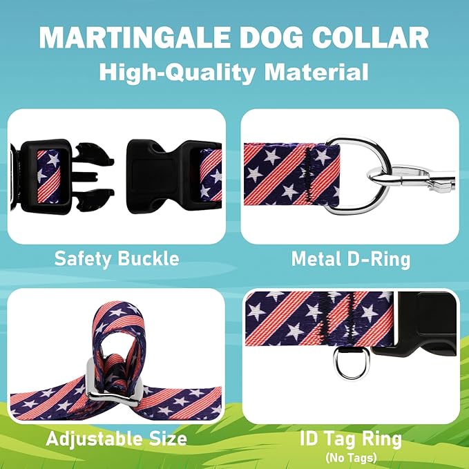 American Flag Martingale Collar for Dogs with Buckle 4th of July No Pull Adjustable Nylon Limited Slip Training Dog Collars (Navy Blue Flag, Small)