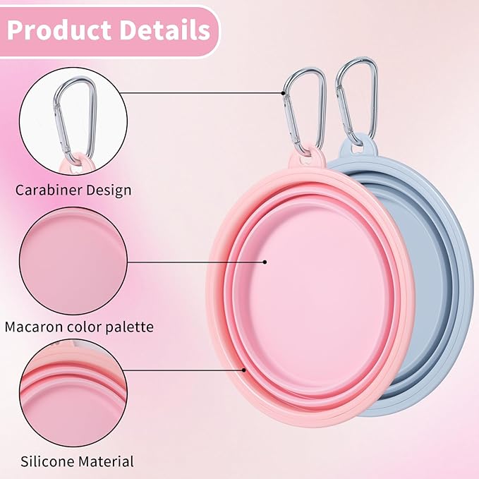 SLSON Collapsible Dog Bowl, 2Pack Macaron Color Pet Travel Bowls Silicone Foldable Water Feeder Dish for Small to Large Dogs Cat Walking Hiking Camping (Macaron Coral and Light Grey, Medium)