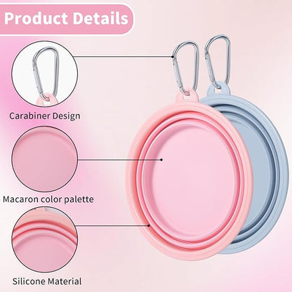 SLSON Collapsible Dog Bowl, 2Pack Macaron Color Pet Travel Bowls Silicone Foldable Water Feeder Dish for Small to Large Dogs Cat Walking Hiking Camping (Macaron Coral and Light Grey, Medium)