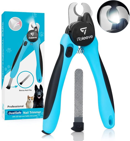 iToleeve LED Dog Nail Clipper with Light, Illuminates Nails or Bloodline for Safe and Easy Trimmers, Extra Sharp for Thick Nails, Quick Sensor, Avoid Over Cutting Toenail, for Cats & Dogs