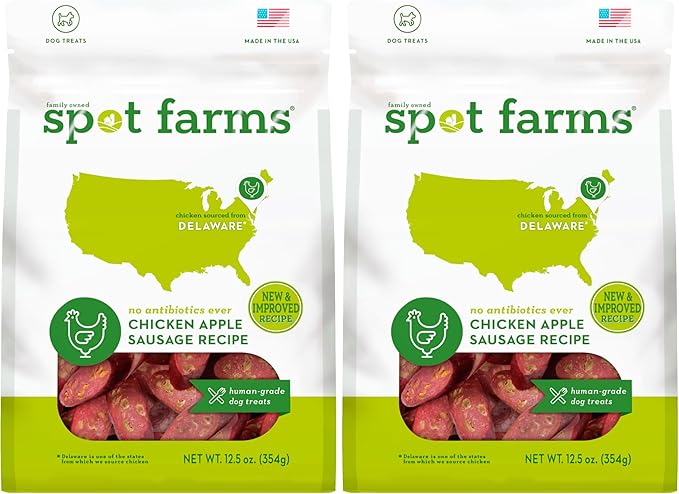 spot farms Chicken Apple Sausage Healthy All Natural Dog Treats Human Grade Made in USA 12.5 oz (Pack of 2)