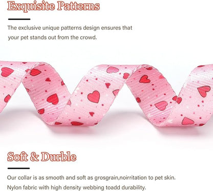 Love Pattern Dog Collar with Buckle Adjustable Safety Nylon Collars for Small Medium Large Dogs, Cute Stylish Girl Boy Christmas Dog Collar(Pink Heart,S)
