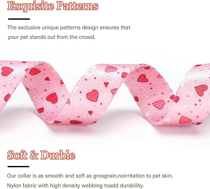 Love Pattern Dog Collar with Buckle Adjustable Safety Nylon Collars for Small Medium Large Dogs, Cute Stylish Girl Boy Christmas Dog Collar(Pink Heart,L)