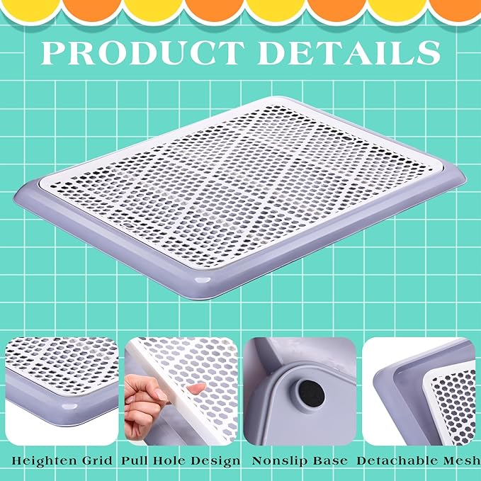 Mifoci 2 Pcs Dog Potty Tray Mesh Puppy Training Pad Holder Floor Protection Portable Pee Pad Pet Toilet Training Tray Litter Box Corner for Medium and Large Dogs (25.6 x 18.9 Inch,Gray)
