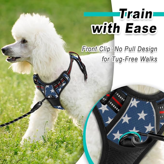 BARKBAY Dog Harness No Pull Mesh for Small Dogs - Adjustable, Reflective, Comfortable, No Choke, Heavy-Duty - Perfect for Outdoor Training, Walking, and Hiking - Strong & Durable - S & Blue Star Mesh
