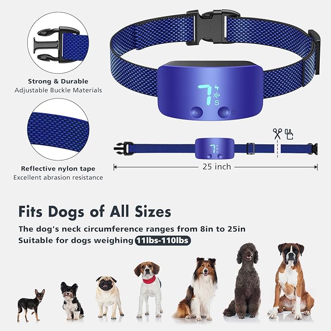 NBJU Bark Collar for Dogs,Rechargeable Anti Barking Training Collar with 7 Adjustable Sensitivity and Intensity Beep Vibration for Small Medium Large Dogs(Dark Blue