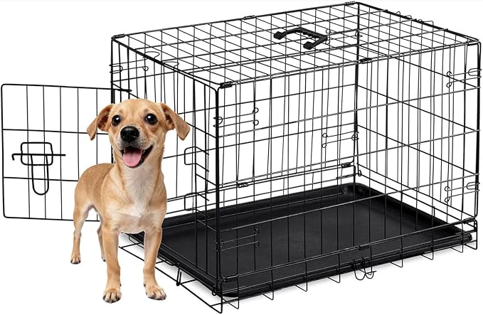 Dog Crate - 30 Inch Single Door Portable Puppy Dog Cage, Metal Wire Pet Kennel with Secure Lock, Leak-Proof Pan Tray, Foldable Design for Dogs Pets Indoor Training and Outdoor Trave