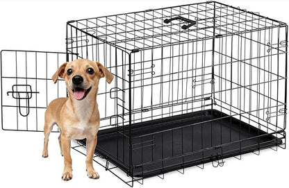Dog Crate - 30 Inch Single Door Portable Puppy Dog Cage, Metal Wire Pet Kennel with Secure Lock, Leak-Proof Pan Tray, Foldable Design for Dogs Pets Indoor Training and Outdoor Trave