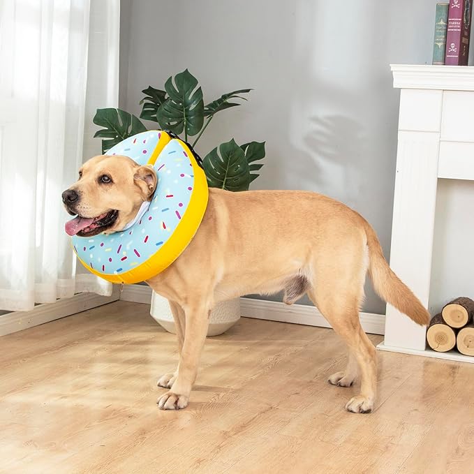 Dog Cone Collar Inflatable Donut for Large Medium Small Dogs, Soft Waterproof Dog Cone Alternative After Surgery Prevents Licking Wounds Easy Clean (Blue, S (Neck 5"-9"))