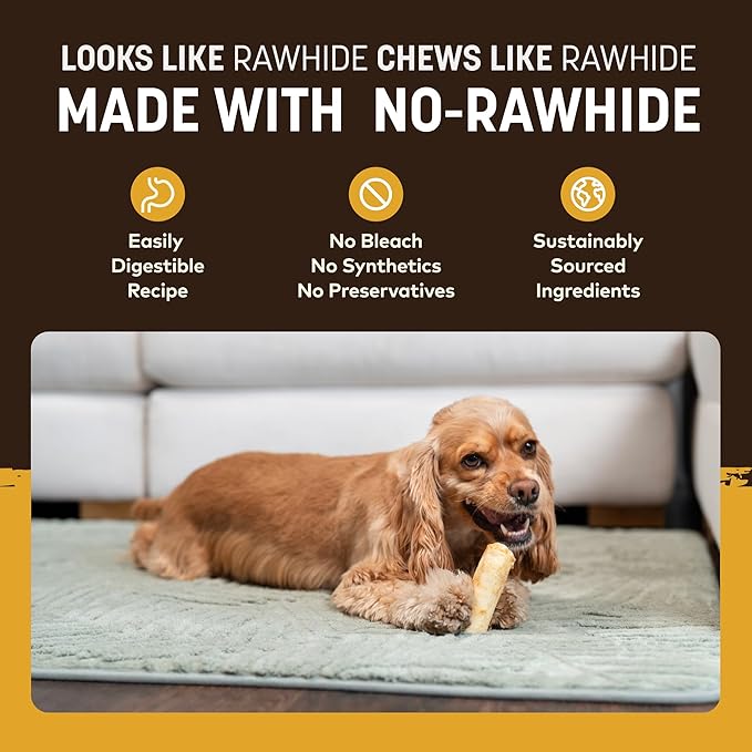 Earth Animal No Hide Chews - Long Lasting Rawhide Free Small Dog Chews Rolls, Peanut Butter - 2 Count