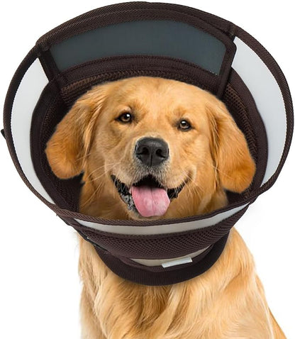 Soft Dog Cone for Dogs After Surgery,Foldable Dog's Cone Collar,Adjustable E Collar Alternative to Stop Licking,Pet Cones for Dog,Doggy Surgery Collar,Dogs Recovery Collars & Cones,Brown,L
