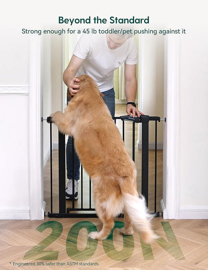 Babelio Baby Gate, 29-43" Auto-Close Easy Install Pet Gate, PressGuard P7 Extra Wide Walk Thru Child Safety Gate, 30" Tall Pressure-Mounted Metal Dog Gate for Doorways & Stairs, Black