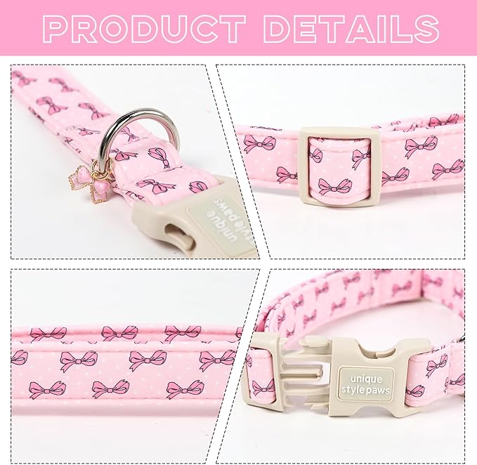 Unique style paws Dog Collar Plastic Buckle with Pendant Puppy Collar for Spring Summer Polka Dot Bow for Small Medium Large Boys Girls Dogs