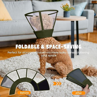 Dog Cone Collar for Dogs After Surgery,Transparent Dogs Cone Stop Licking,Foldable Dog Recovery Collars & Cones Anti-Bite Lick Protective Wound,Protective Elizabethan Collar Alternative,Green,S