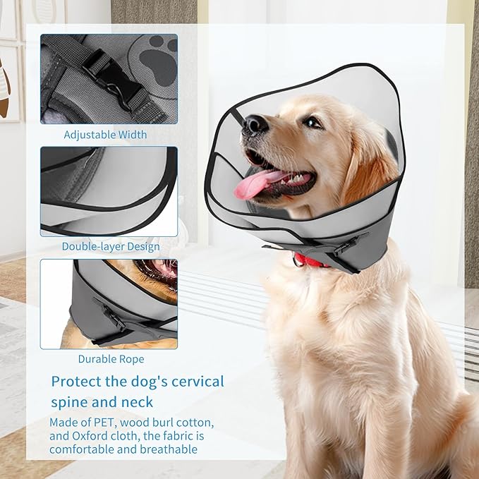 Adjustable Dog Cone Collar for Surgery Recovery, Soft Wound Collar After Surgery for Large Medium Dogs Prevent Licking, Adjutsable Elizabethan Dog Neck Collar, Comfortable Pet Recovery Collar