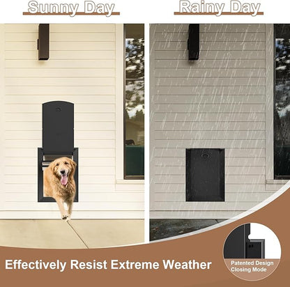 Extra Large Dog Door for Wall, Heavy Duty Dog Door with Aluminum Frame and Telescoping Tunnel, Two Magnetic Flaps and Two Sliding Lock Panels, Up to 220lbs, Black.