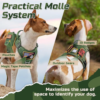 rabbitgoo Tactical Dog Harness for Large Dogs, No Pull Military Service Vest with Handle & Molle, Easy Control for Training Walking, Adjustable Reflective Straps, Green, L