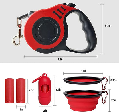 Retractable Dog Leash Automatic Telescopic Tractor Dog Tape, Pet Tape 10/16 FT Durable and Convenient, with Folding Bowl, Dispenser, Rubbish Bags, Suitable for Small and Medium Dogs