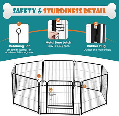 NEWBULIG Dog Playpen Indoors 24 Inch 8 Panels for Small and Puppy Dogs Portable and Foldable Pet Fence with Door Heavy Duty Metal Dog Exercise Play Pen for Outdoor Yard