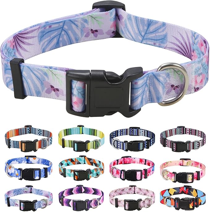 Mihqy Dog Collar with Bohemia Floral Tribal Geometric Patterns - Soft Ethnic Style Collar Adjustable for Small Medium Large Dogs (Purple Flower,XS)
