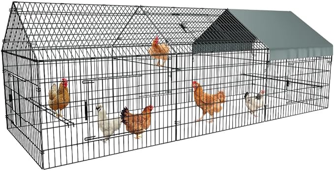 PawGiant Chicken Coop, Chicken Run Pen for Yard with Cover Outdoor Metal Portable Chicken Tractor Cage Enclosure Crate Outside for Small Animals Duck Rabbit Hen 130"×40"×40"