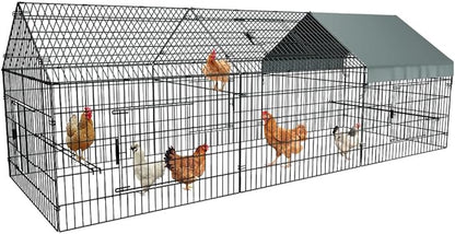 PawGiant Chicken Coop, Chicken Run Pen for Yard with Cover Outdoor Metal Portable Chicken Tractor Cage Enclosure Crate Outside for Small Animals Duck Rabbit Hen 130"×40"×40"
