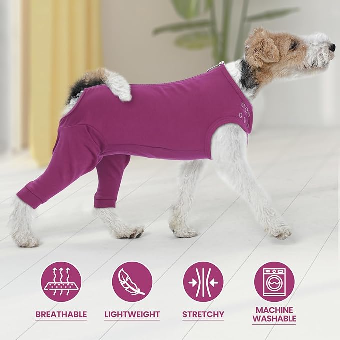 IDOMIK Dog Recovery Suit,Dog Leg Sleeve to Stop Licking Rear Legs,Thigh Wound Protective Sleeve,Male Female Pet Surgical Clothes,Doggy Surgical Suit with Pants Cover,Cone Collar Alternative,Purple,XL
