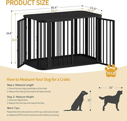 Hzuaneri 39.4'' Dog Crate Furniture, L Indoor Dog Kennel Dogs Cage, Modern Decorative Pet House for Small/Medium/Large Dogs, Anti-Chew & Anti-Escape, Kennel End Side Table TV Stand, Black DFC88704B