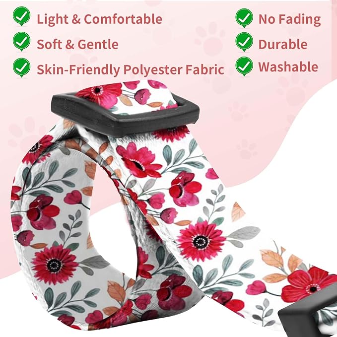 Kazazoo Dog Collar Cute and Soft Nylon Puppy Collar for Boy and Girl, Adjustable Dog Collars for Medium Large Dogs, Red Flowers-L