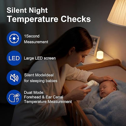 Berrcom 2-in-1 Forehead and Ear Thermometer with Magnetic Probe - Digital Infrared Thermometer for Adults & Babies, LED Display, 1s Reading, Auto Shut-Off