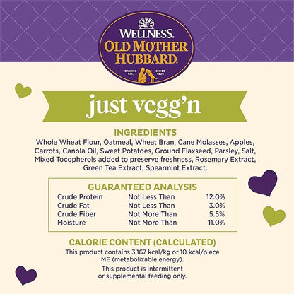 Wellness Old Mother Hubbard Classic Just Vegg'n Dog Biscuits, Natural Training Treats, Sweet Potato, Oats, Apple and Carrot Flavor, Mini Size, 20 oz Bag