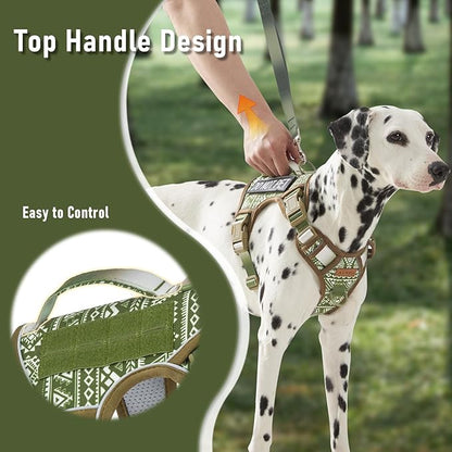 AUNZO No-Pull Dog Harness for Small Dog Breeds, Escapeproof Easy Walking Reflective Adjustable Lightweight Dog Vest with Breathable Oxford Material, Easy on Easy Off with Neck Buckle, Green Ethnic XS