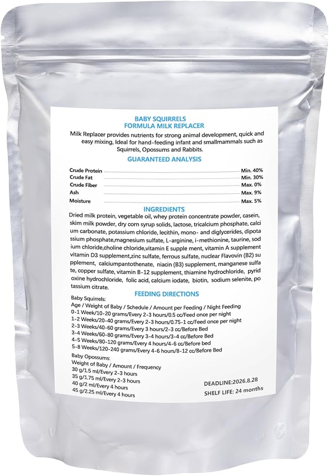 Baby Squirrel Feeding Kit,280 g Milk Replacer for Squirrel, Rabbit, Opossum, with Feeding Syringes,100% Instantized for Mixing Digestible Proteins