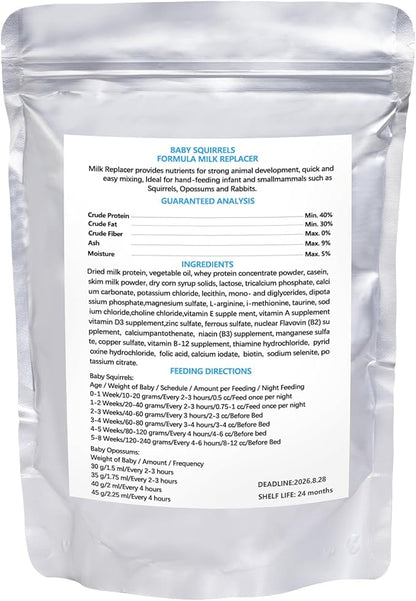 Baby Squirrel Feeding Kit,280 g Milk Replacer for Squirrel, Rabbit, Opossum, with Feeding Syringes,100% Instantized for Mixing Digestible Proteins