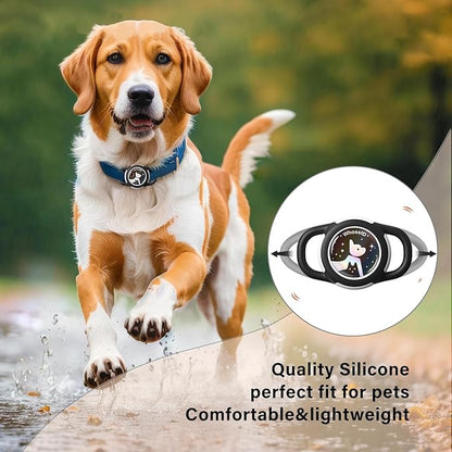 Waterproof Airtag Dog Collar Holder, Silicone & ABS Airtag Holder for Dog & Cat Collars, Ultra-Durable, Lightweight and Protective Airtag Case (Black&Pink-1, Small)