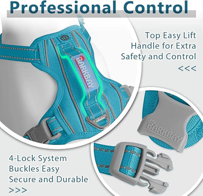 BARKBAY Dog Harness No Pull Oxford with ID Tag Pocket - Heavy Duty, Reflective, Easy Control for Large Dogs(Aqua Oxford,M)
