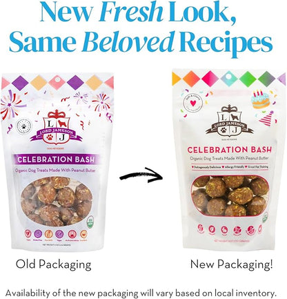 Lord Jameson: Celebration Bash 6 oz - Dog Patisserie Treats, Organic, Soft & Chewy No-Bake Superfood Bites, PB & Coconut, Gluten & Preservative Free