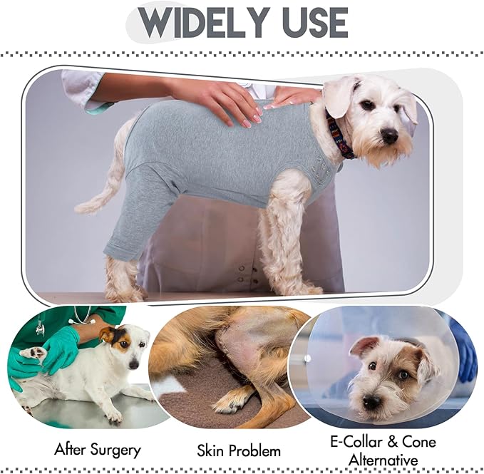IDOMIK Dog Recovery Suit,Dog Leg Sleeve to Stop Licking Rear Legs,Thigh Wound Protective Sleeve,Male Female Pet Surgical Clothes,Doggy Surgical Suit with Pants Cover,Cone Collar Alternative,2XL,Grey