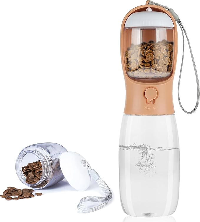Dog Water Bottle with Food Container, Portable Leak Proof Pet Water Dispenser for Walking Hiking Travel, Puppy Essentials Accessories for Small Large Dogs, Dog Gifts (10oz/15oz/19oz)