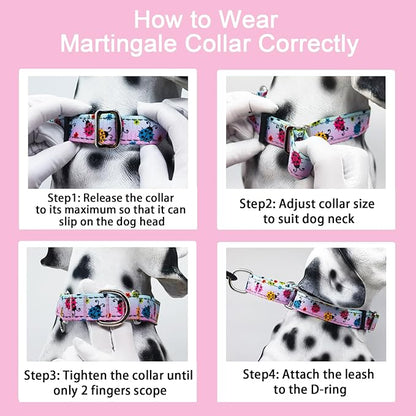 Reflective Martingale Collar for Dogs Nylon Training Collar with No Buckle, No Pull Adjustable Dog Collar for Large Dogs（Gradient Ladybug，L）