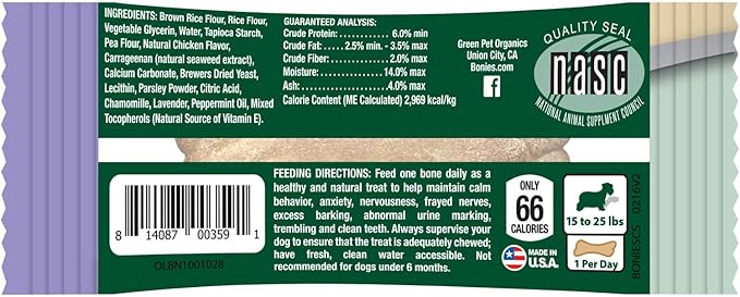 Bonies Natural Hip & Joint Formula Small-Sized Single Bone, Glucosamine & Omega Fatty Acids, Fresh Breath, Clean Teeth, Low Calories, Chicken Flavor, Small Dog, 1 Bone