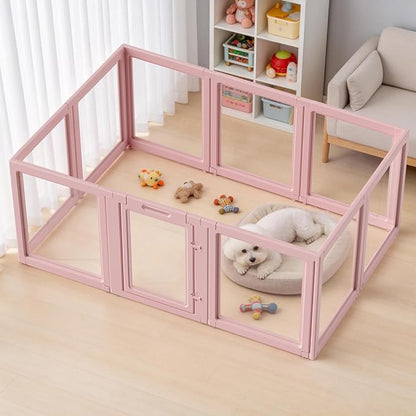 DIY Clear Acrylic Dog Playpen House,Quick Easy Assembly and Disassembly,Strong Floor Suction,Indoor and Outdoor Use,Easy Cleansing Puppy Fence (Skin Pink, 23.6" H, 10PCS)