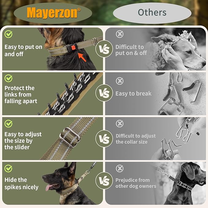 Mayerzon Martingale No Pull Collar for Medium Large Dogs German Shepherd Doberman Pitbull, Patented Anti Pull Correction Dog Collar for Walking Training, Reflective, Adjustable, Hidden(L, Khaki)