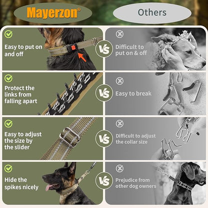 Mayerzon Martingale No Pull Collar for Medium Large Dogs German Shepherd Doberman Pitbull, Patented Anti Pull Correction Dog Collar for Walking Training, Reflective, Adjustable, Hidden(L, Khaki)