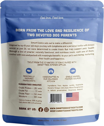 Smart Cookie All Natural Soft Dog Treats - Trout & Apple - Healthy Dog Treats for Allergies, Sensitive Stomachs - Chewy, Grain Free, Human-Grade, Made in The USA - 5oz Bag