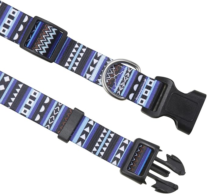 Mihqy Dog Collar and Leash Set with Bohemia Floral Tribal Geometric Patterns - Soft Ethnic Style Collar Adjustable for Small Medium Large Dogs(Bohemian Blue Set,XS)