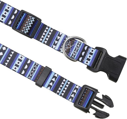 Mihqy Dog Collar and Leash Set with Bohemia Floral Tribal Geometric Patterns - Soft Ethnic Style Collar Adjustable for Small Medium Large Dogs(Bohemian Blue Set,XS)