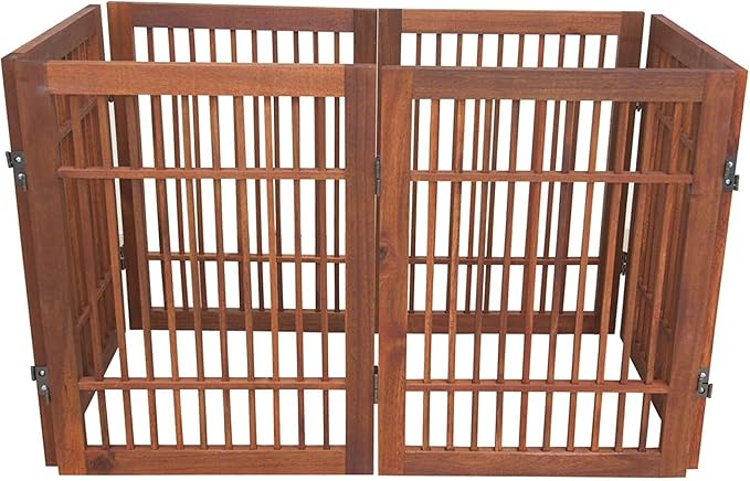 Urnporium Freestanding Wooden Dog Gate Foldable Indoor Pet Gate No Drill Expandable Barrier for Doorways Stairs Hallways Portable Wood Fence for Small Dogs & Puppies (Brown Pet Gate, 6 Panel 24" Tall)